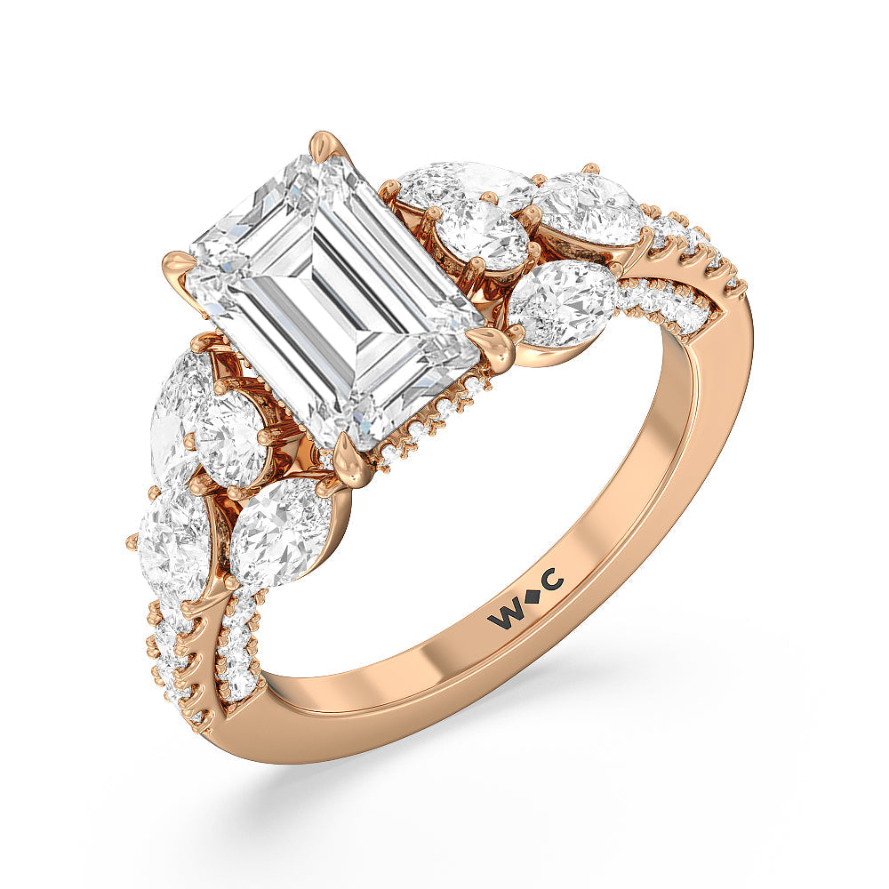 The East Village Ring with Emerald Cut Diamond in 14KT Rose Gold view 3
