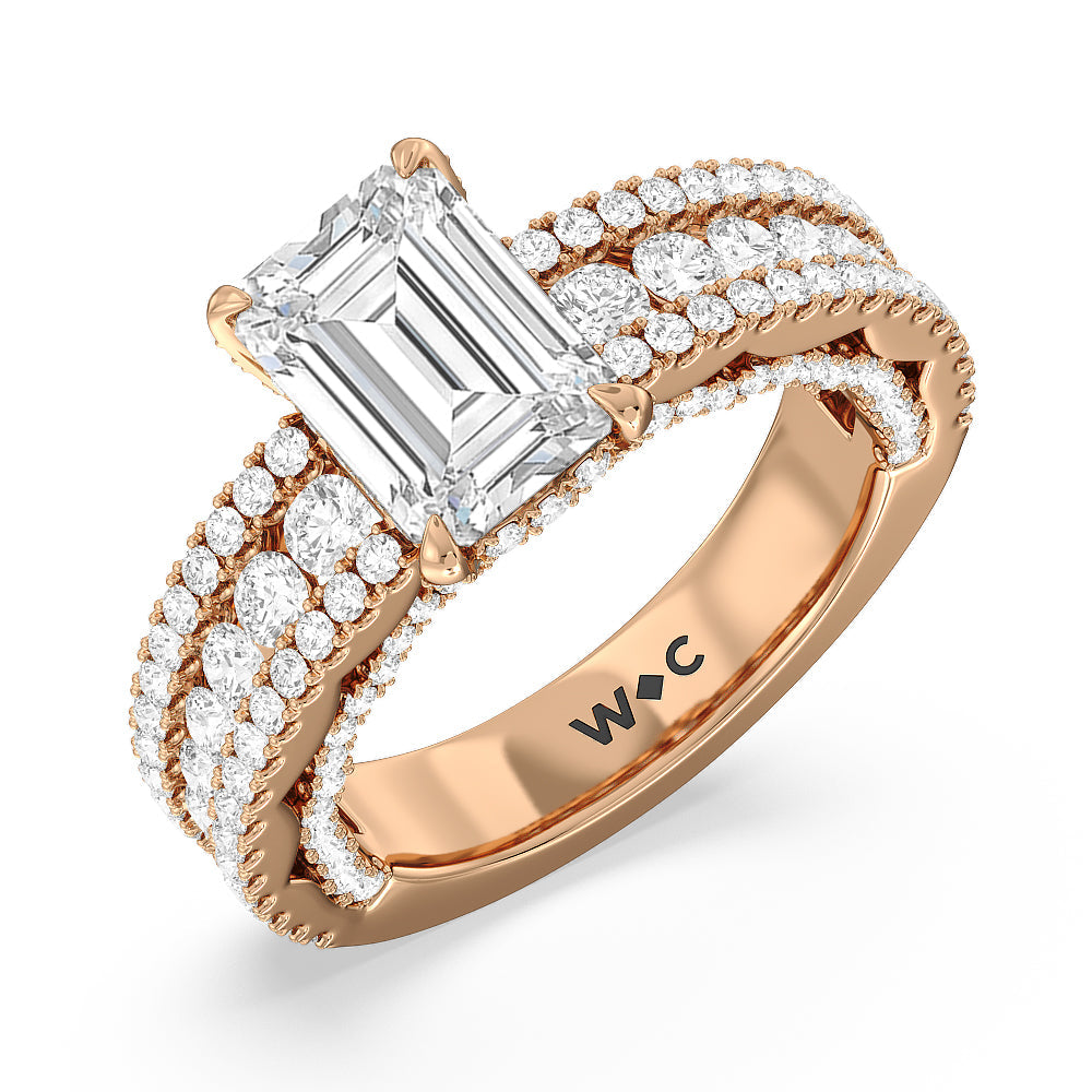 Emerald Cut The Chelsea Ring with Lab Grown Diamond in 14KT Rose Gold view 3
