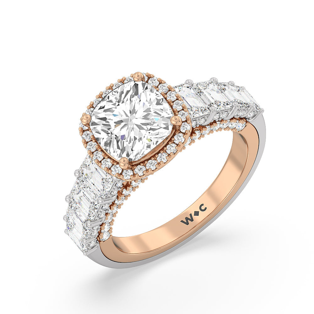 Cushion Cut The Plaza Ring with Lab Grown Diamond in 14KT White & Rose Gold view 3

