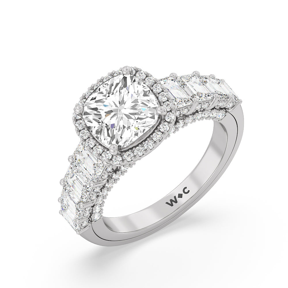 Cushion Cut The Plaza Ring with Lab Grown Diamond in 14KT Platinum view 3
