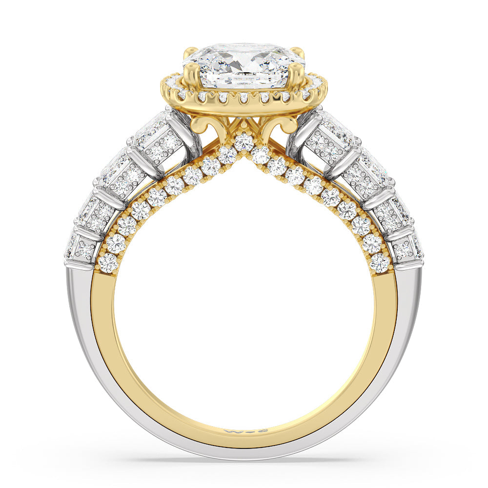 Cushion Cut The Plaza Ring with Lab Grown Diamond in 14KT White & Yellow Gold view 2
