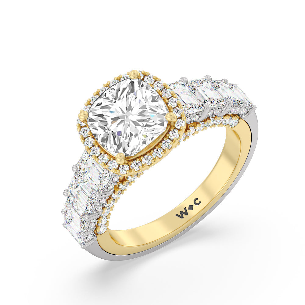 Cushion Cut The Plaza Ring with Lab Grown Diamond in 14KT White & Yellow Gold view 3
