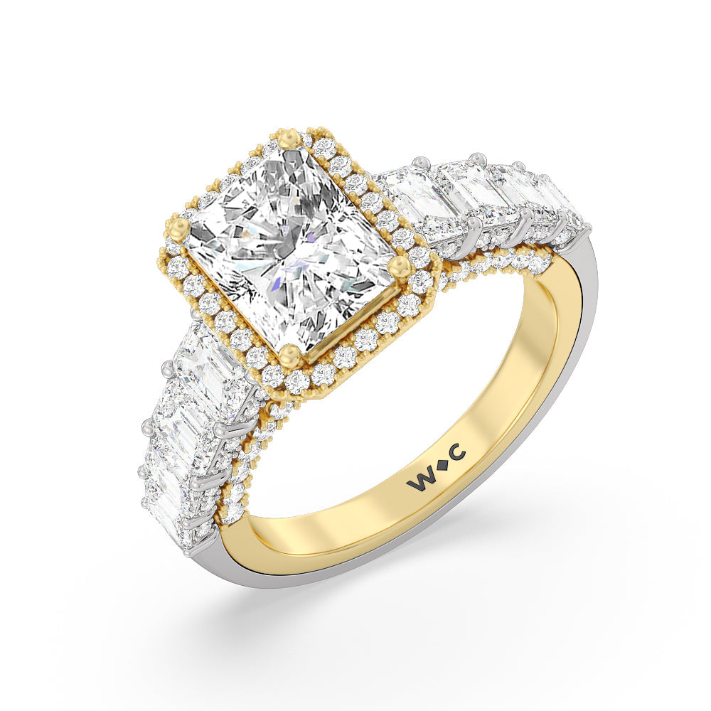 Radiant Cut The Plaza Ring with Lab Grown Diamond in 14KT White & Yellow Gold view 3
