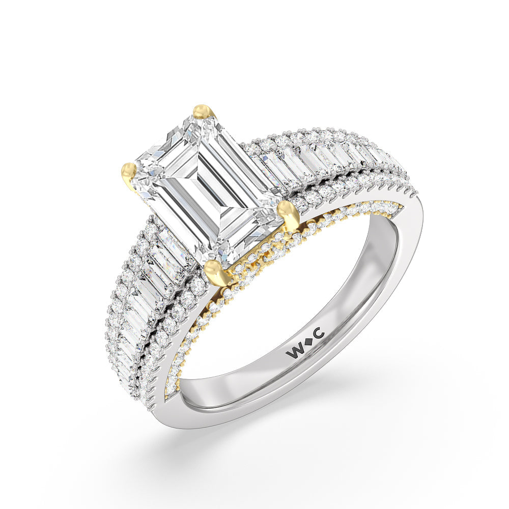 Emerald Cut The Tribeca Ring with Lab Grown Diamond in 14KT White & Yellow Gold view 3
