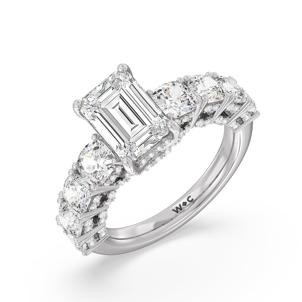 Emerald Cut The Manhattan Ring with Lab Grown Diamond in 14KT Platinum view 3
