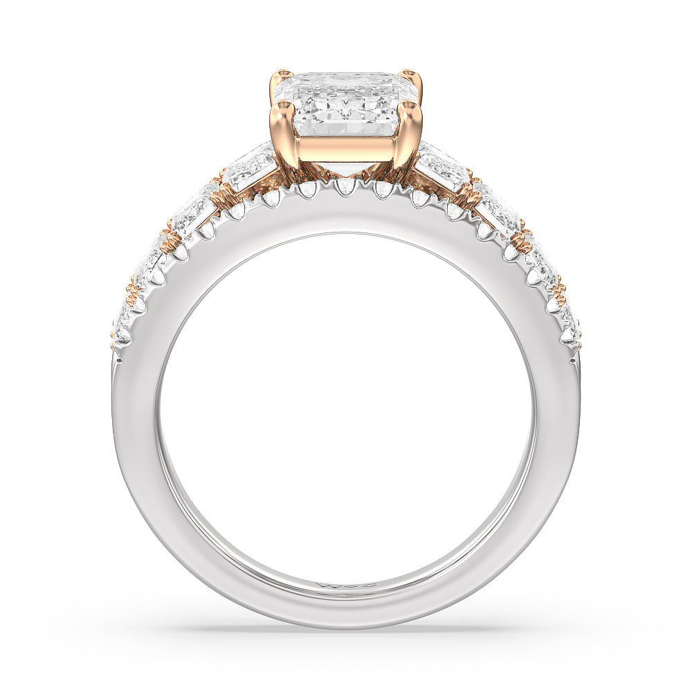 Emerald Cut The Skyline Ring with Lab Grown Diamond in 14KT White & Rose Gold view 2

