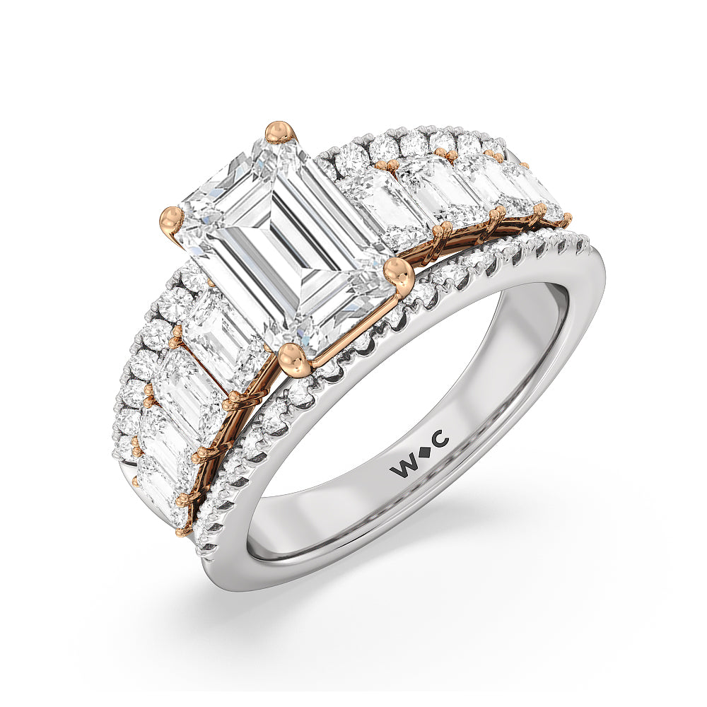 Emerald Cut The Skyline Ring with Lab Grown Diamond in 14KT White & Rose Gold view 3
