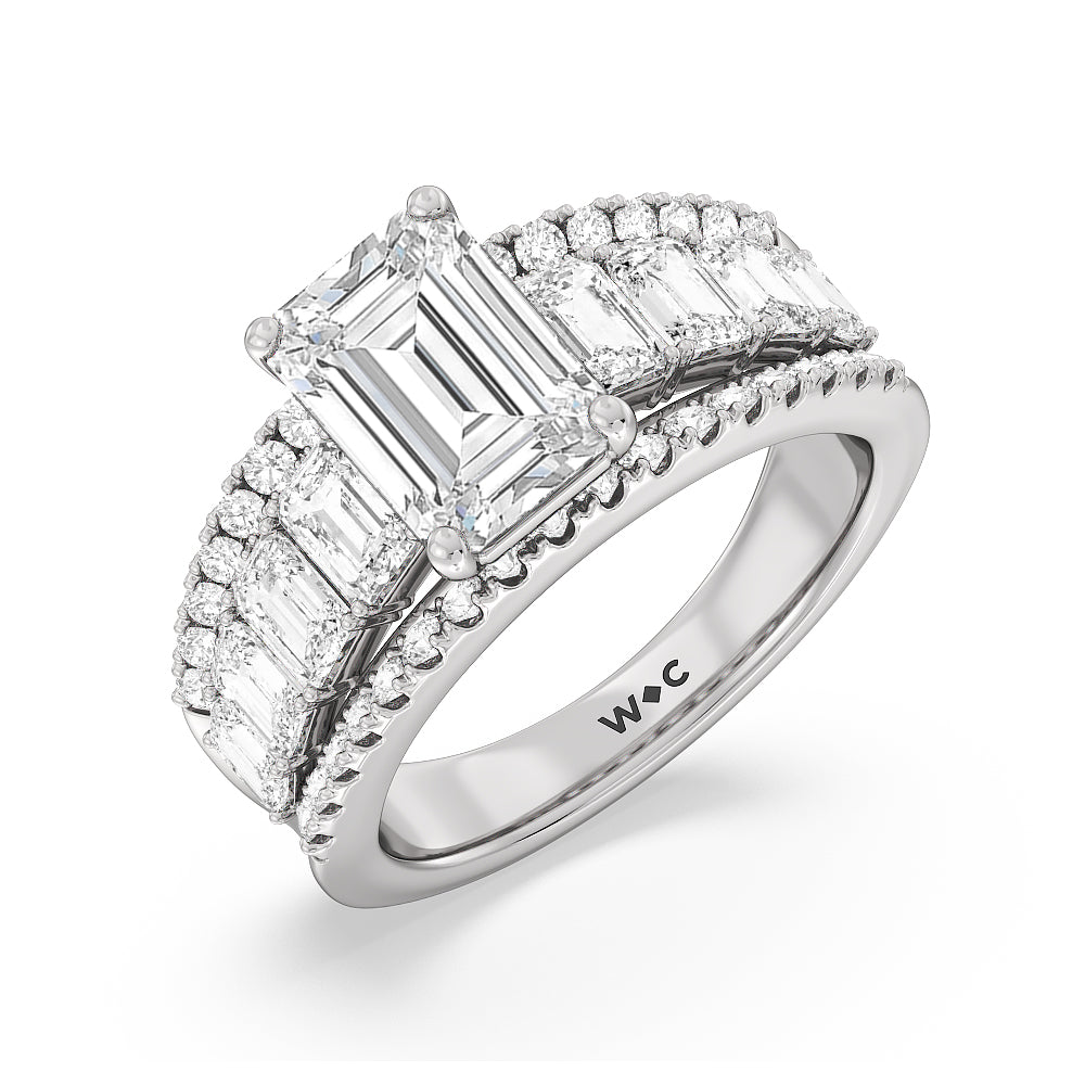 Emerald Cut The Skyline Ring with Lab Grown Diamond in 14KT Platinum view 3
