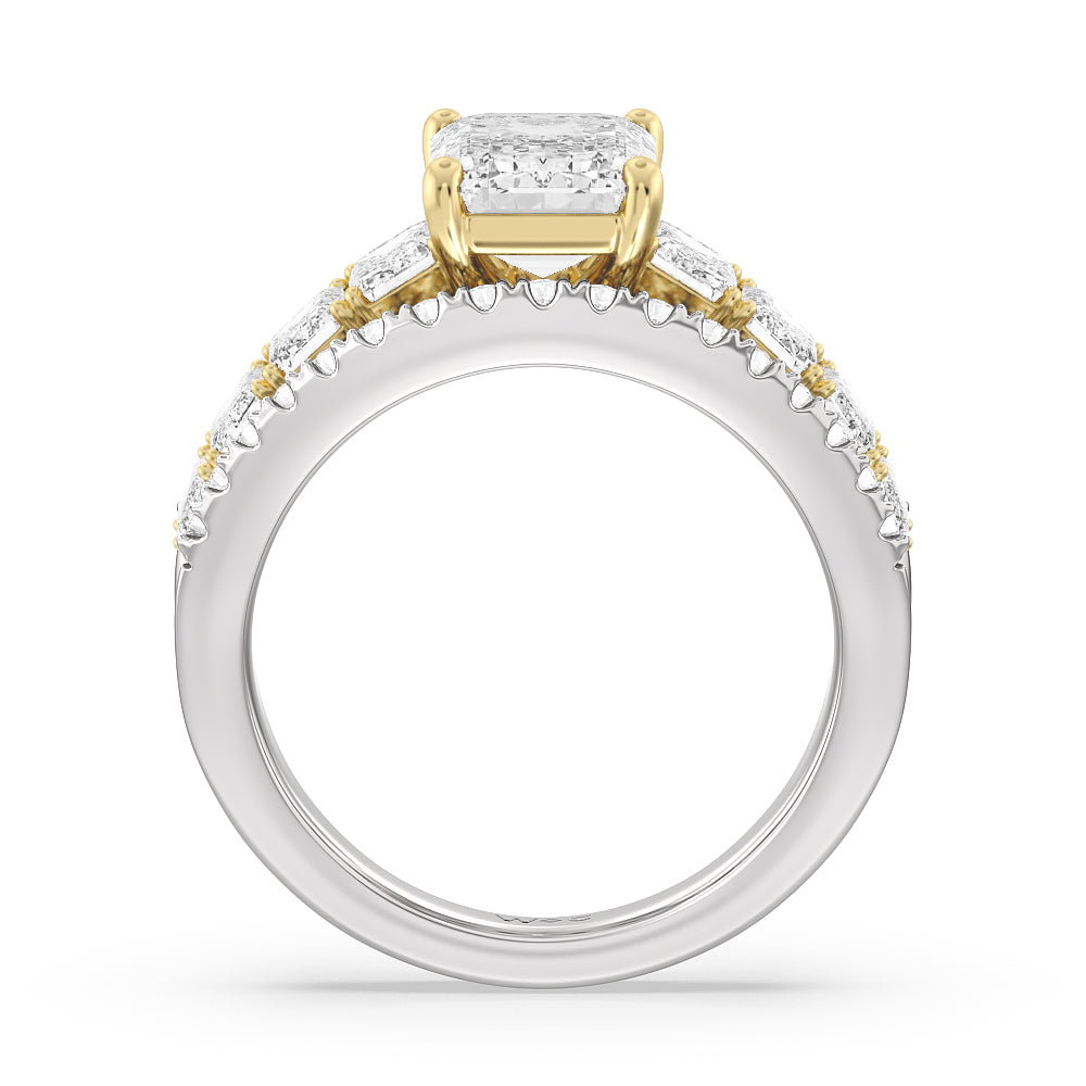 Emerald Cut The Skyline Ring with Lab Grown Diamond in 14KT White & Yellow Gold view 2
