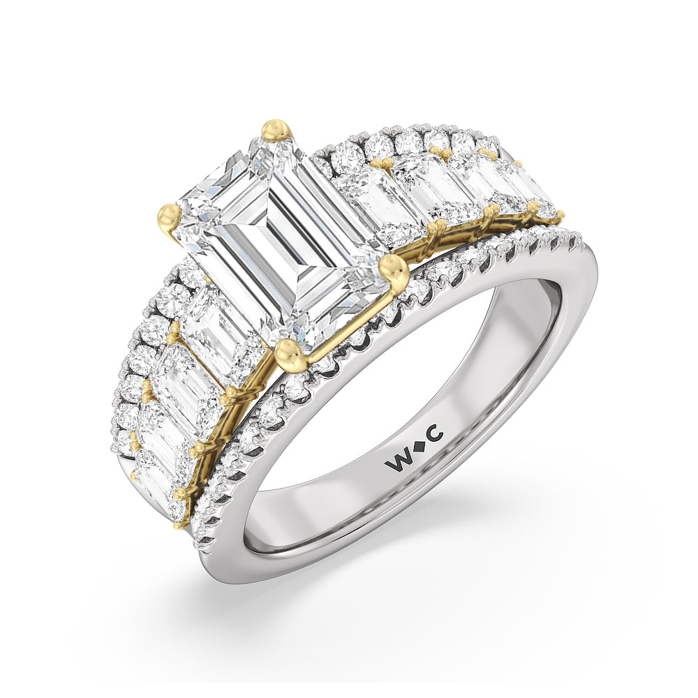 Emerald Cut The Skyline Ring with Lab Grown Diamond in 14KT White & Yellow Gold view 3
