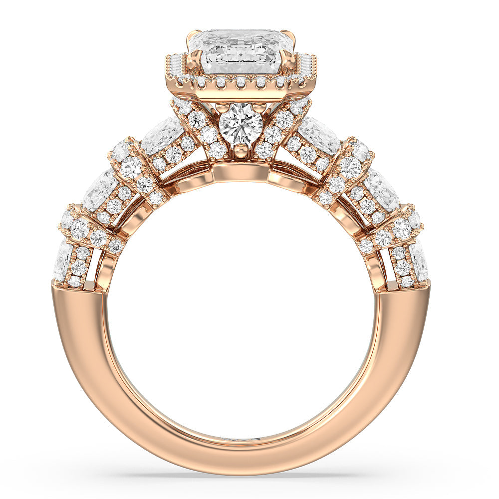 Emerald Cut The Carnegie Ring with Lab Grown Diamond in 14KT Rose Gold view 2
