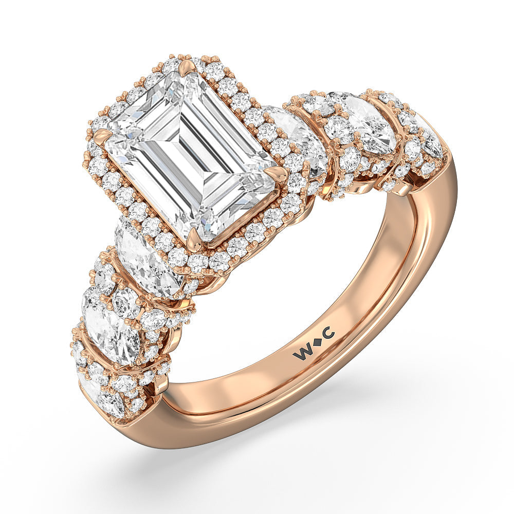 Emerald Cut The Carnegie Ring with Lab Grown Diamond in 14KT Rose Gold view 3
