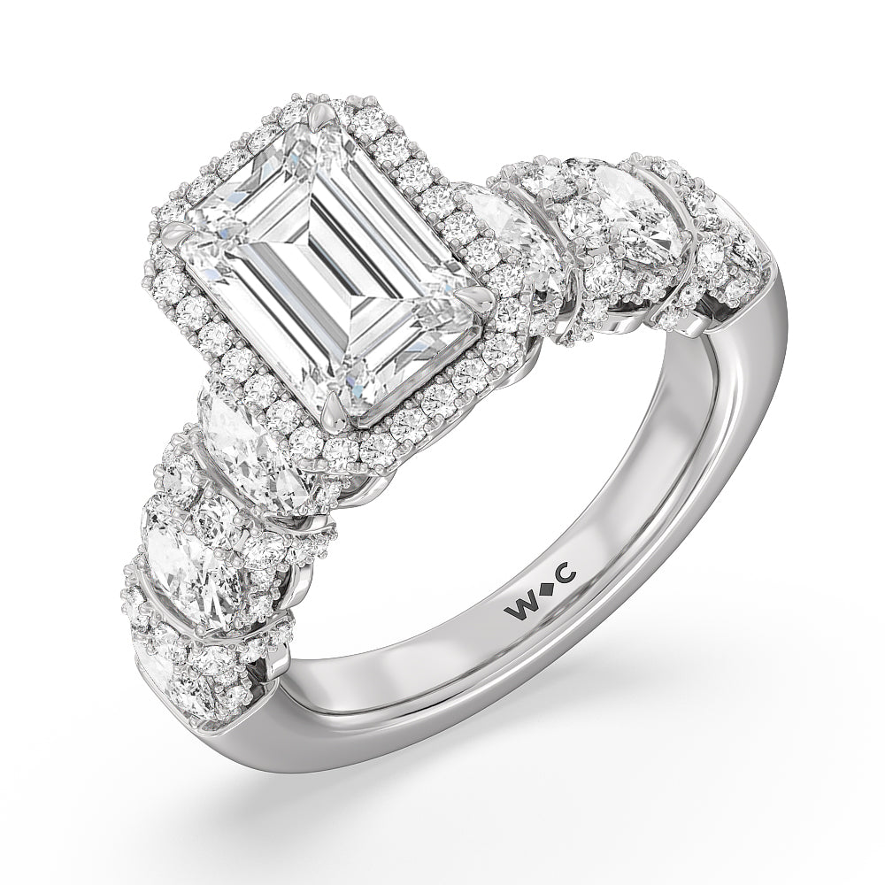 Emerald Cut The Carnegie Ring with Lab Grown Diamond in 14KT Platinum view 3
