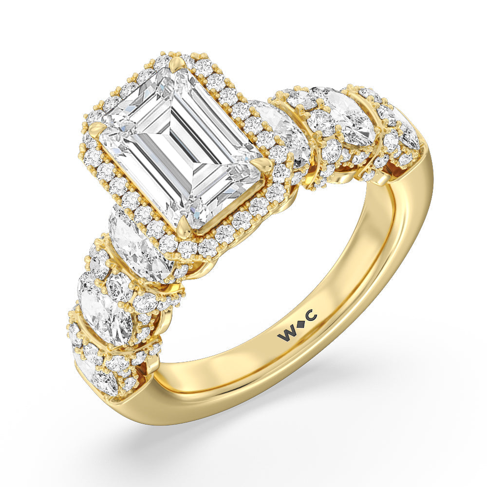 Emerald Cut The Carnegie Ring with Lab Grown Diamond in 14KT Yellow Gold view 3
