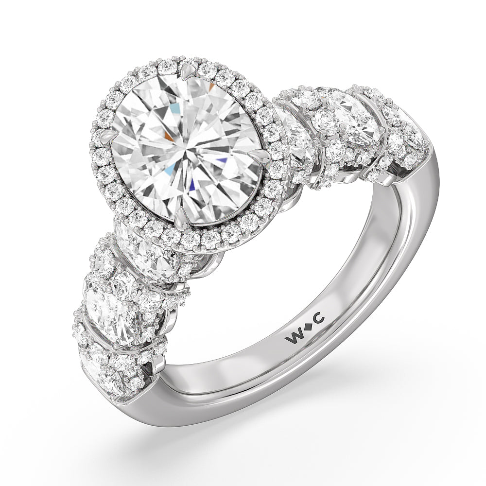 Oval Cut The Carnegie Ring with Lab Grown Diamond in 14KT Platinum view 3

