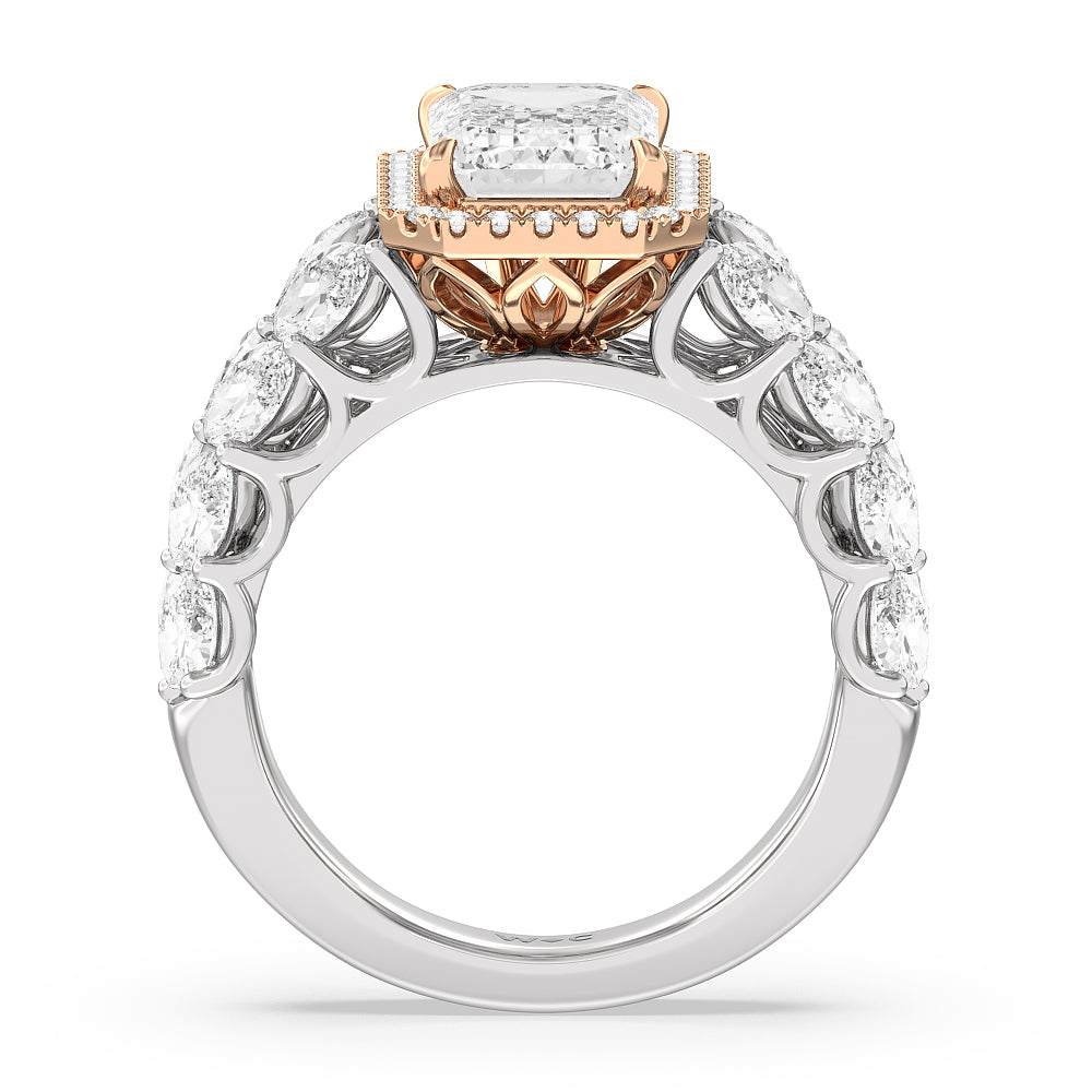 The Empire Ring with Emerald Cut Diamond in 14KT White & Rose Gold view 2
