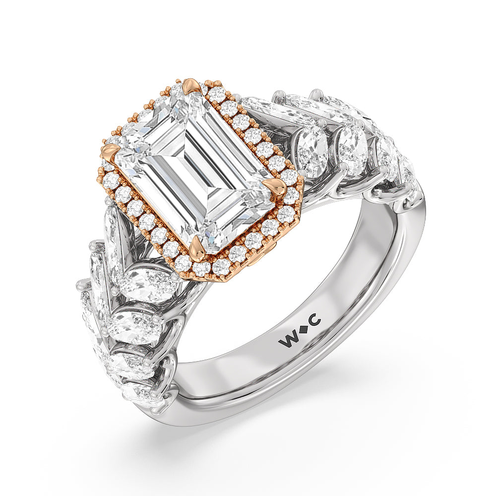 The Empire Ring with Emerald Cut Diamond in 14KT White & Rose Gold view 3
