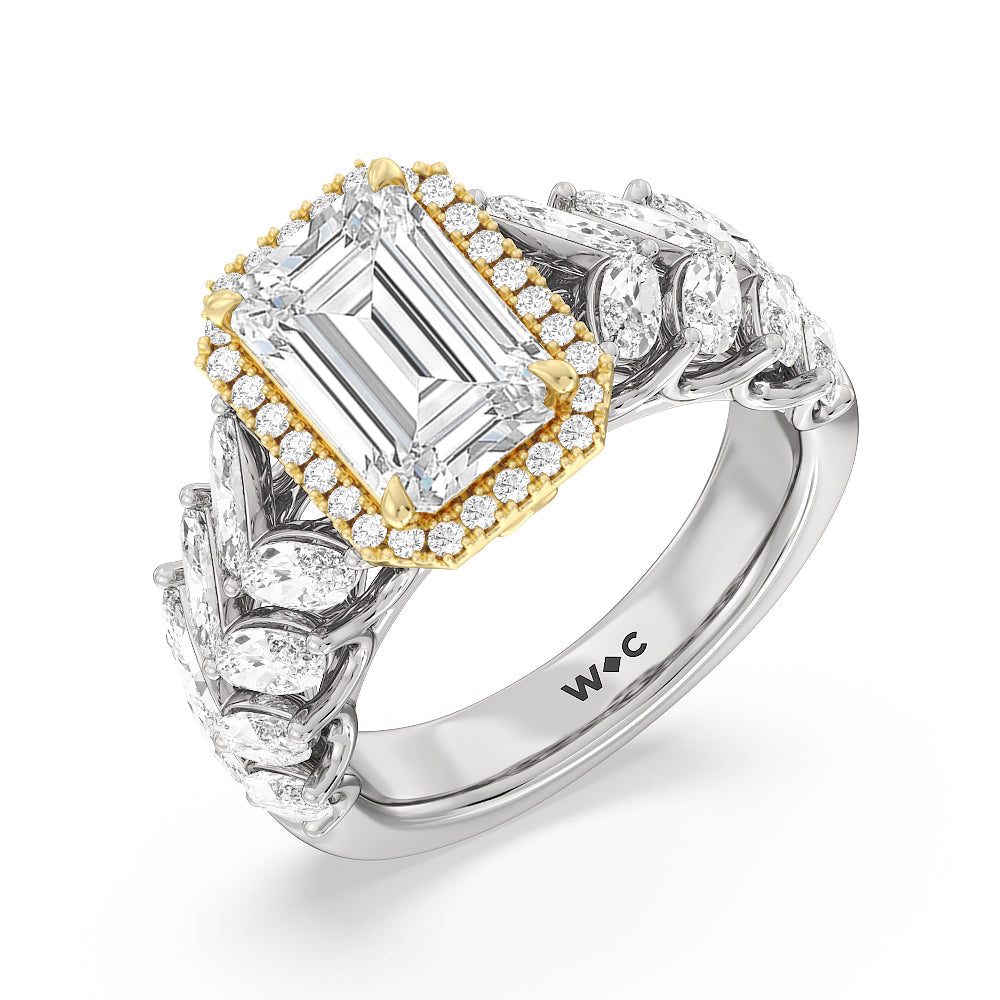 The Empire Ring with Emerald Cut Diamond in 14KT White & Yellow Gold view 3
