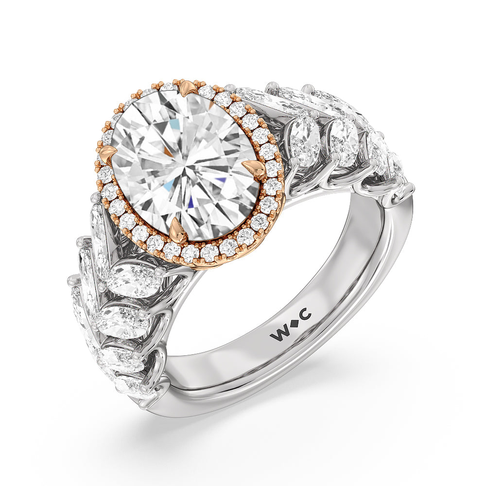 The Empire Ring with Oval Cut Diamond in 14KT White & Rose Gold view 3
