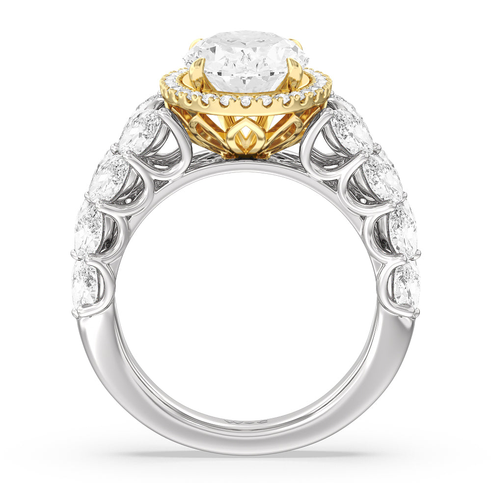 The Empire Ring with Oval Cut Diamond in 14KT White & Yellow Gold view 2

