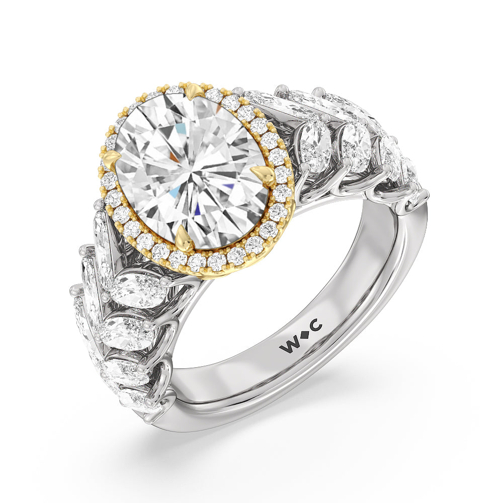 The Empire Ring with Oval Cut Diamond in 14KT White & Yellow Gold view 3
