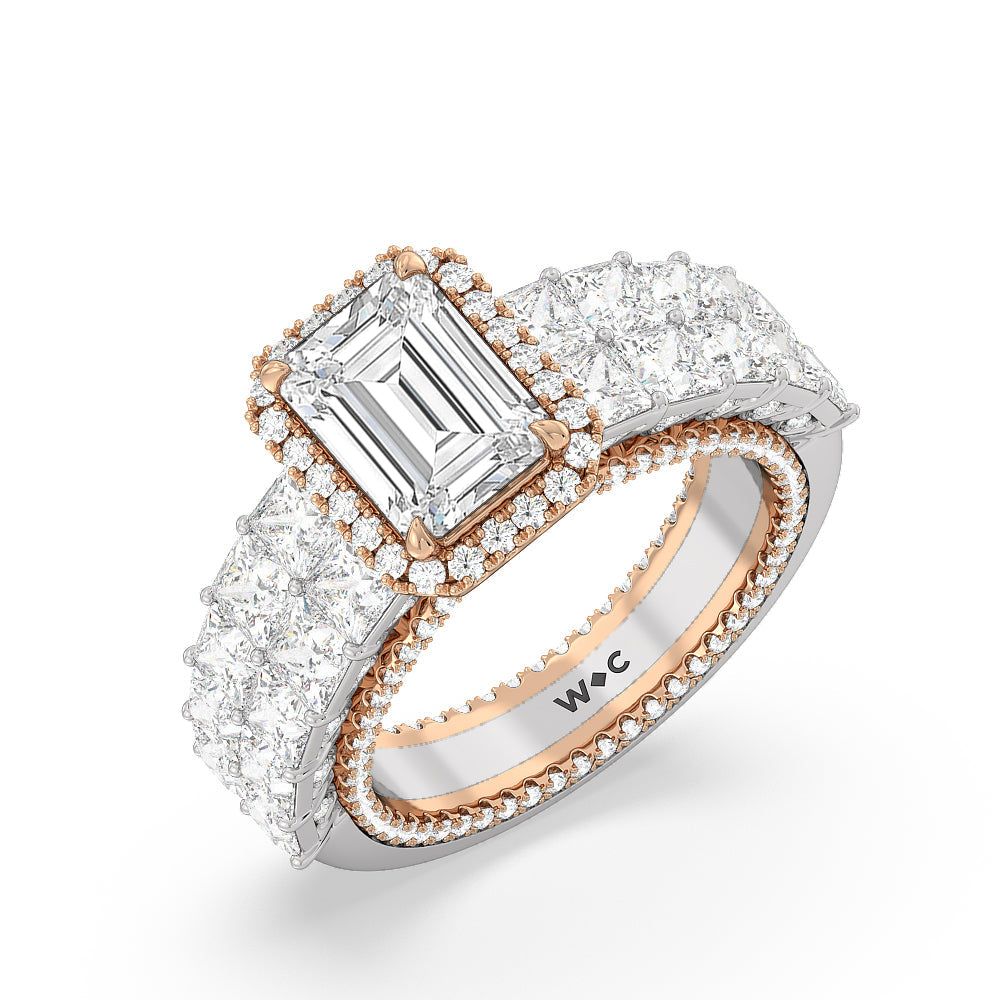 Emerald Cut The Rockefeller Ring with Lab Grown Diamond in 14KT White & Rose Gold view 3
