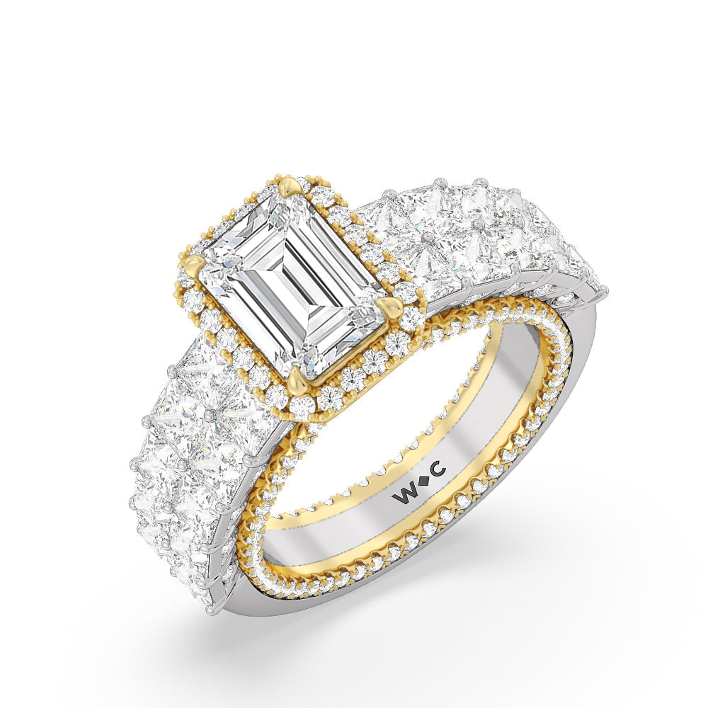 Emerald Cut The Rockefeller Ring with Lab Grown Diamond in 14KT White & Yellow Gold view 3
