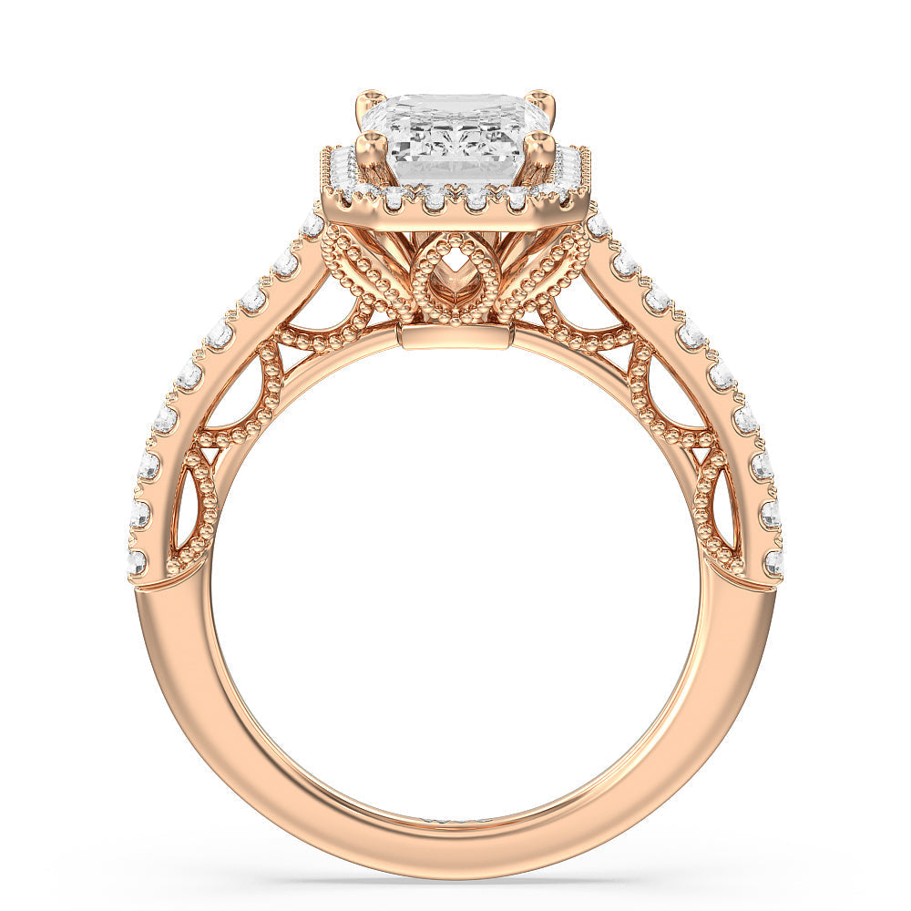Emerald Cut The Frick Ring with Lab Grown Diamond in 14KT Rose Gold view 2
