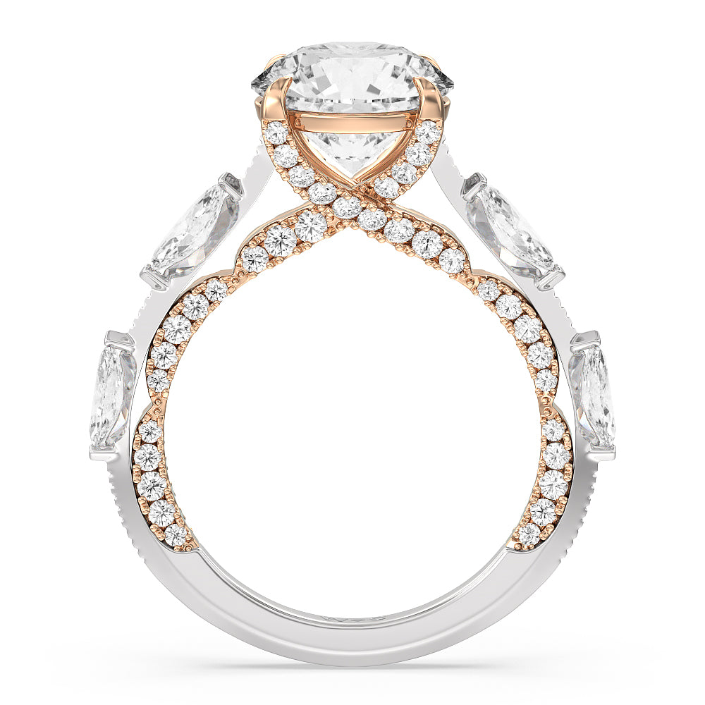 Celestia Marquise Set Studded Gallery Engagement Ring with Round Cut Diamond in 14KT White & Rose Gold view 2
