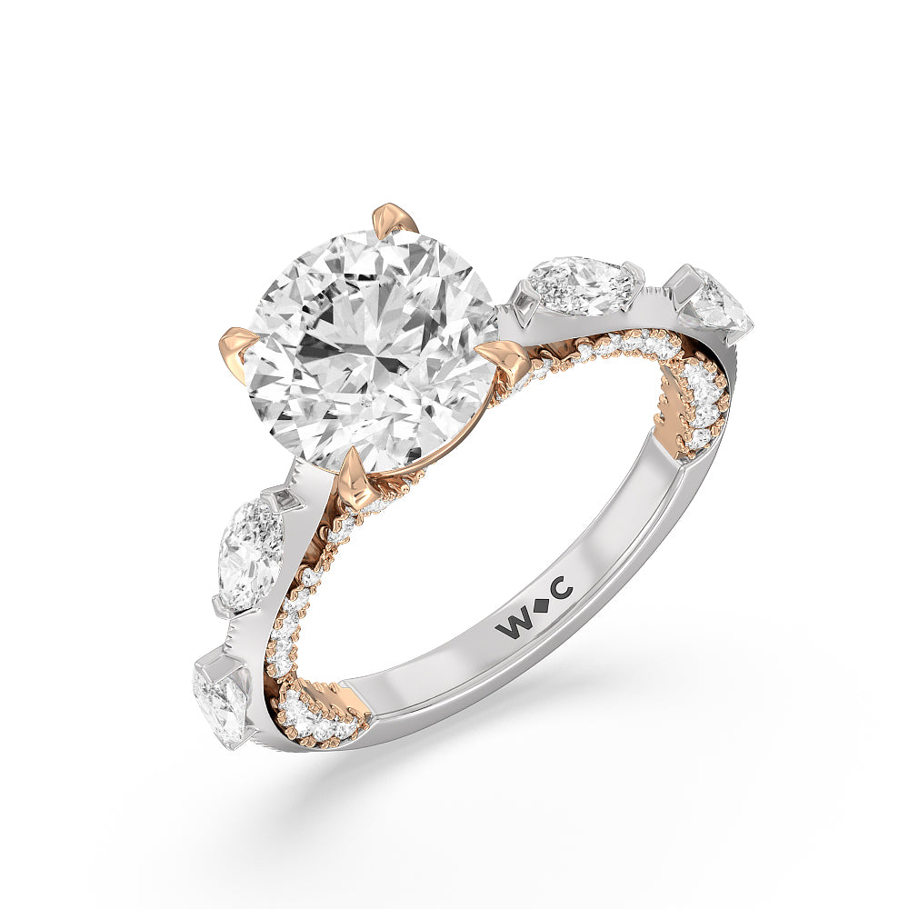 Celestia Marquise Set Studded Gallery Engagement Ring with Round Cut Diamond in 14KT White & Rose Gold view 3
