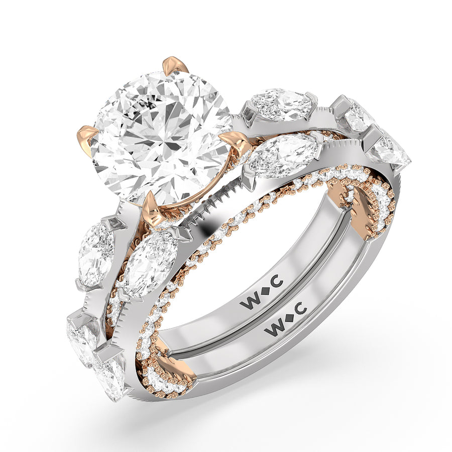 Celestia Marquise Set Studded Gallery Engagement Ring with Oval Cut Diamond in 14KT Platinum view 6
