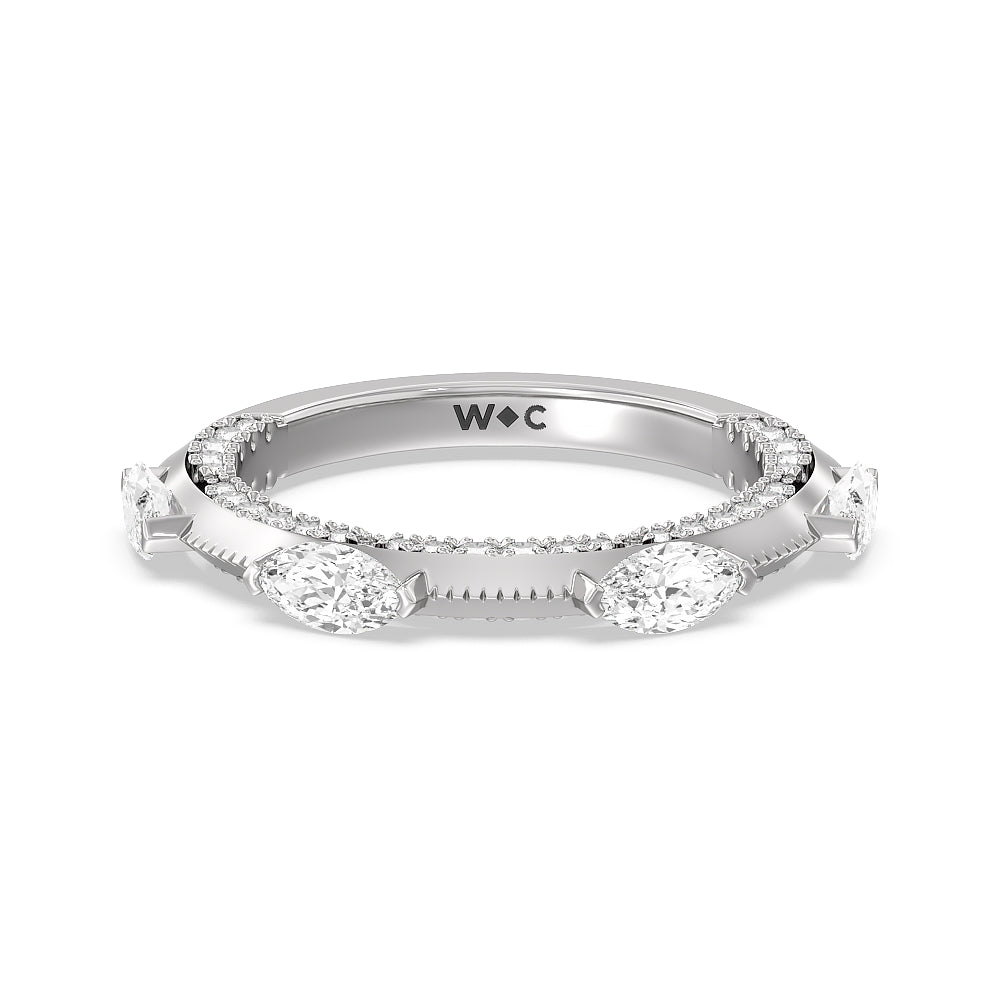Celestia Marquise Set Studded Gallery Wedding Band with 18KT White & Rose Gold Cut Diamond in 14KT White & Rose Gold view 5
