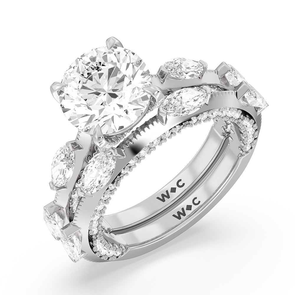 Celestia Marquise Set Studded Gallery Wedding Band with 18KT White & Rose Gold Cut Diamond in 14KT White & Rose Gold view 7
