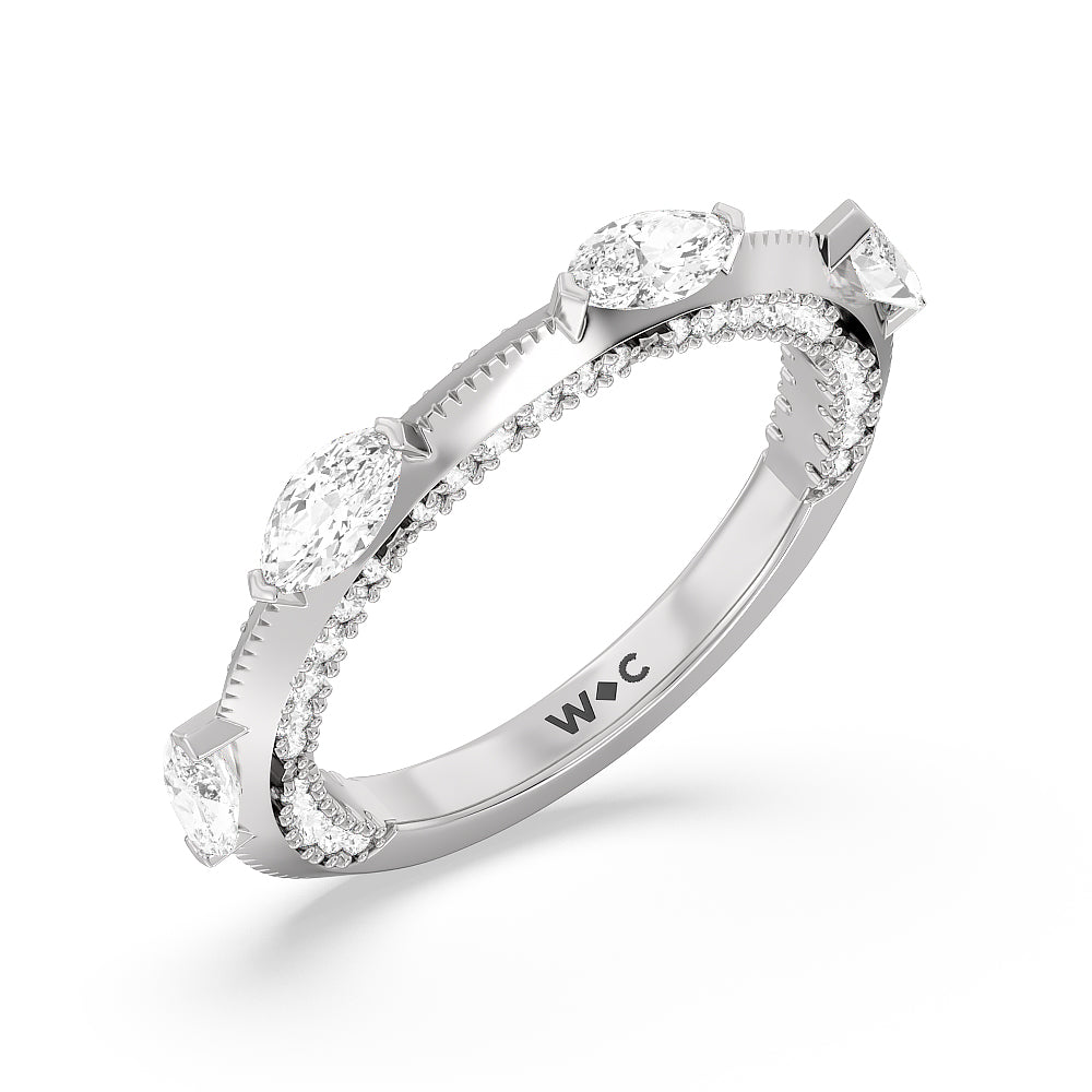 Celestia Marquise Set Studded Gallery Wedding Band with 18KT White & Rose Gold Cut Diamond in 14KT White & Rose Gold view 8
