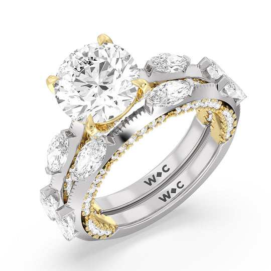 Celestia Marquise Set Studded Gallery Engagement Ring with Oval Cut Diamond in 14KT Platinum view 5
