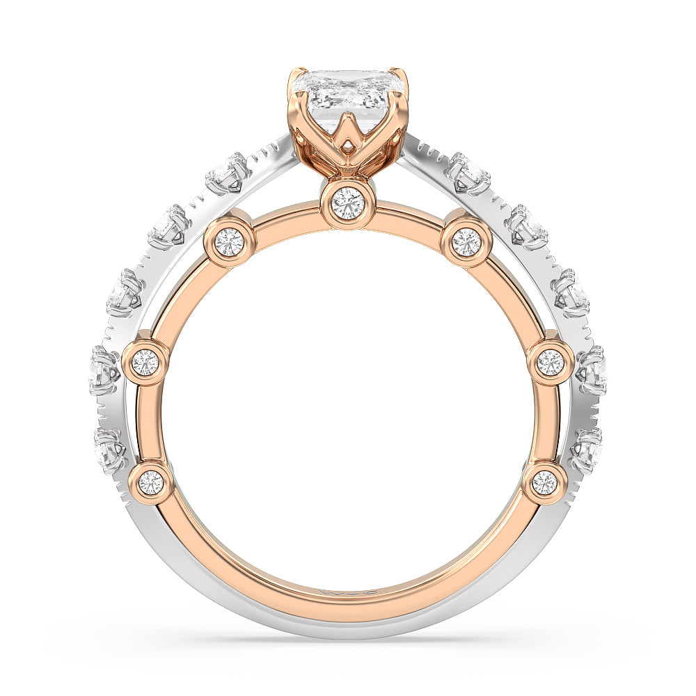 Celestia Studded Gallery Engagement Ring with Emerald Cut Diamond in 14KT White & Rose Gold view 2
