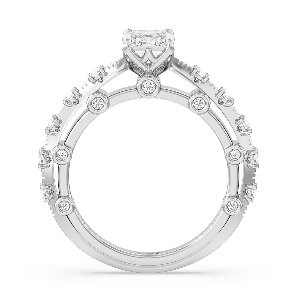 Celestia Studded Gallery Engagement Ring with Emerald Cut Diamond in 14KT Platinum view 2
