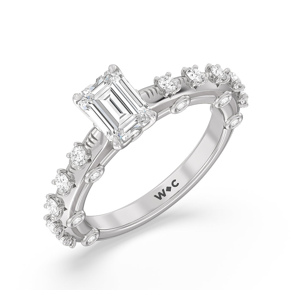 Celestia Studded Gallery Engagement Ring with Emerald Cut Diamond in 14KT Platinum view 3
