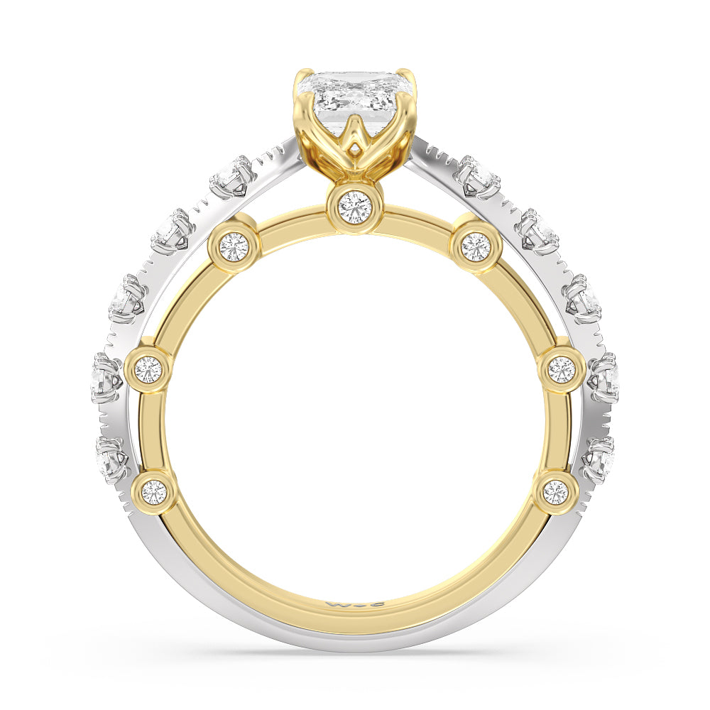 Celestia Studded Gallery Engagement Ring with Emerald Cut Diamond in 14KT White & Yellow Gold view 2

