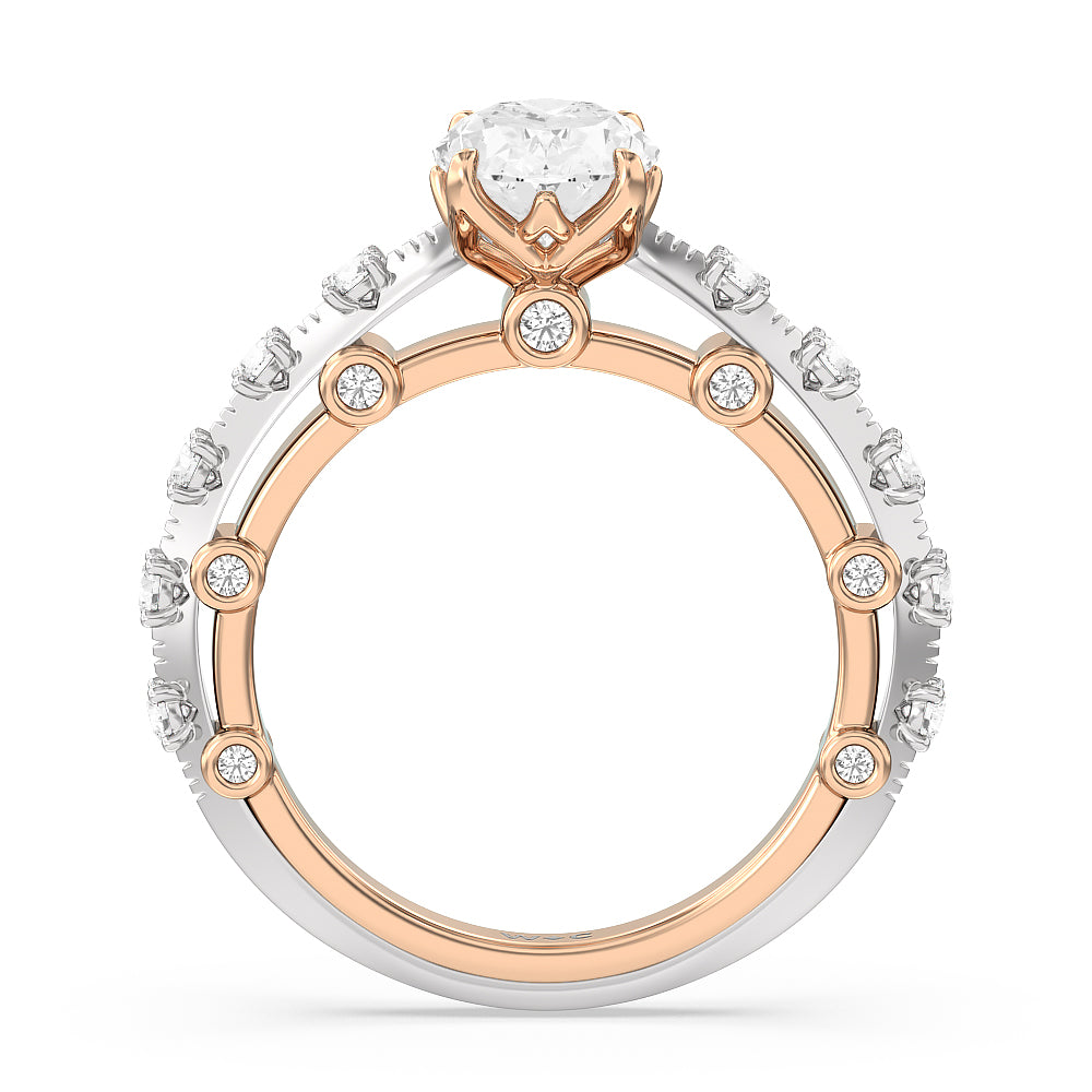 Celestia Studded Gallery Engagement Ring with Oval Cut Diamond in 14KT White & Rose Gold view 2
