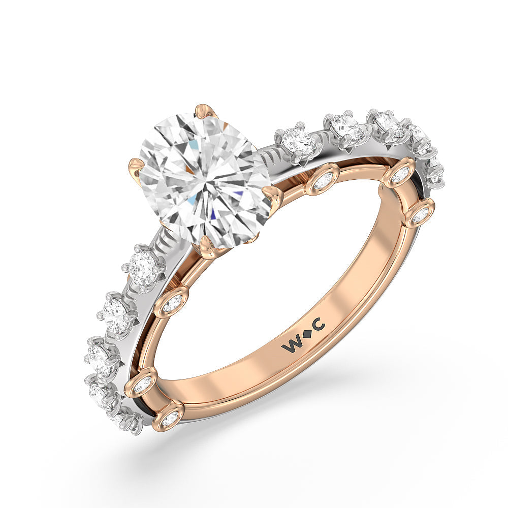 Celestia Studded Gallery Engagement Ring with Oval Cut Diamond in 14KT White & Rose Gold view 3

