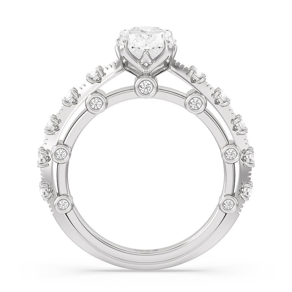 Celestia Studded Gallery Engagement Ring with Oval Cut Diamond in 14KT Platinum view 2
