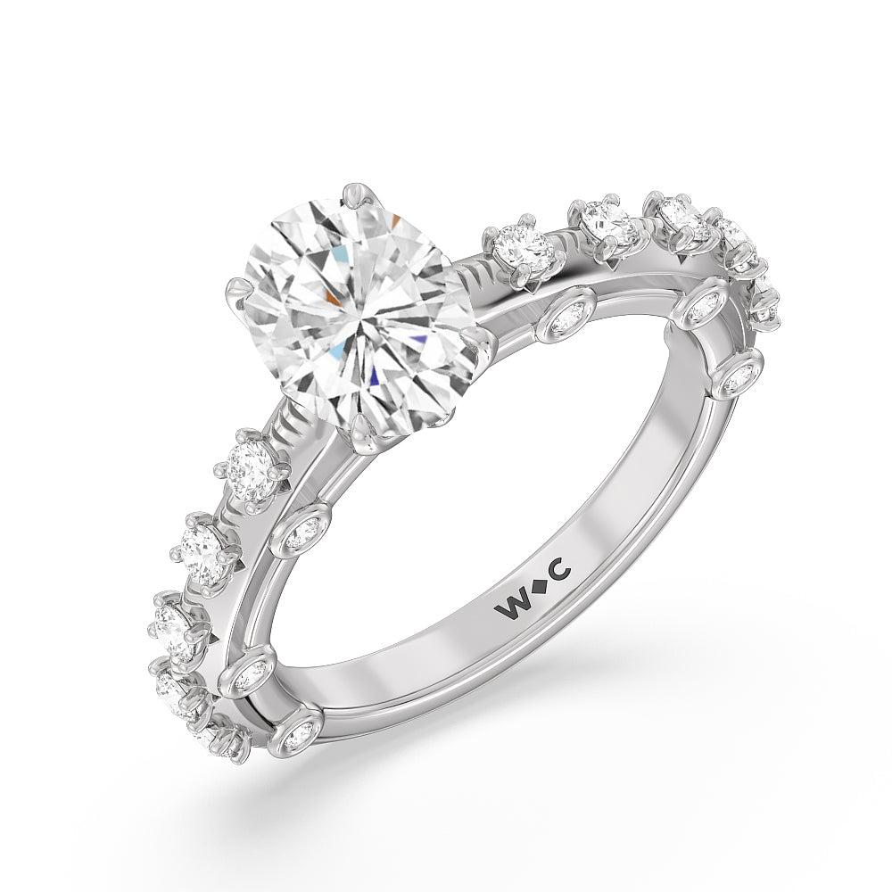 Celestia Studded Gallery Engagement Ring with Oval Cut Diamond in 14KT Platinum view 3
