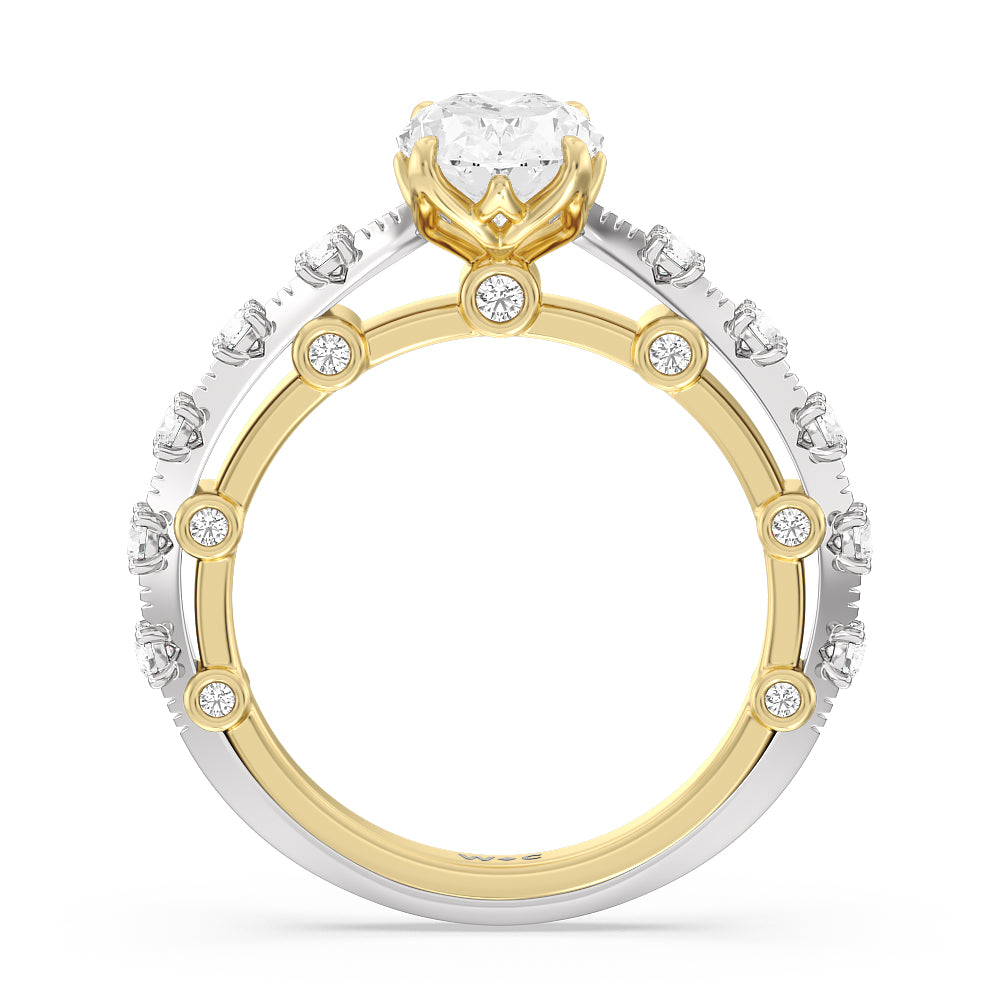 Celestia Studded Gallery Engagement Ring with Oval Cut Diamond in 14KT White & Yellow Gold view 2
