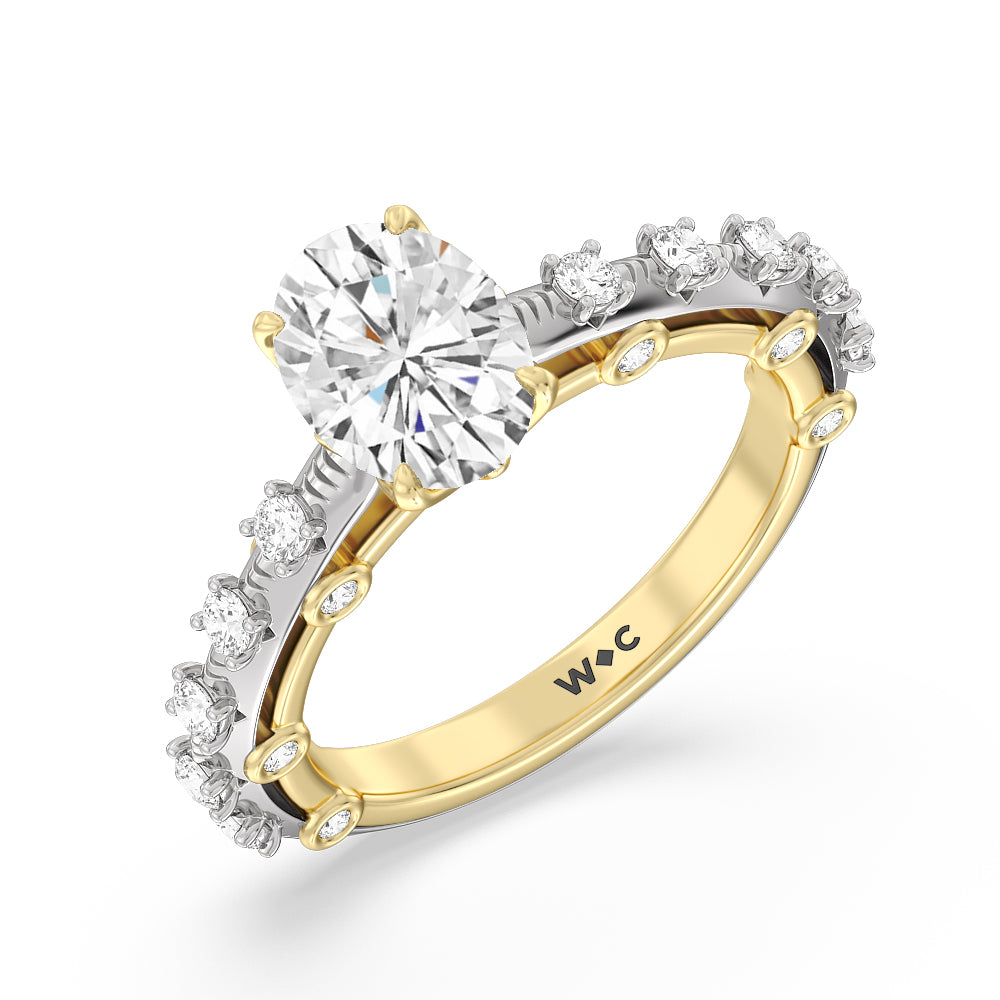 Celestia Studded Gallery Engagement Ring with Oval Cut Diamond in 14KT White & Yellow Gold view 3
