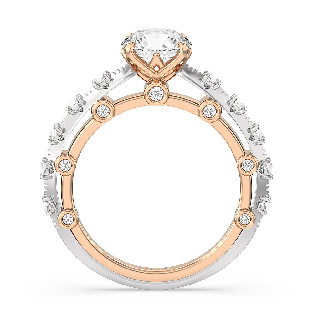 Celestia Studded Gallery Engagement Ring with Round Cut Diamond in 14KT White & Rose Gold view 2

