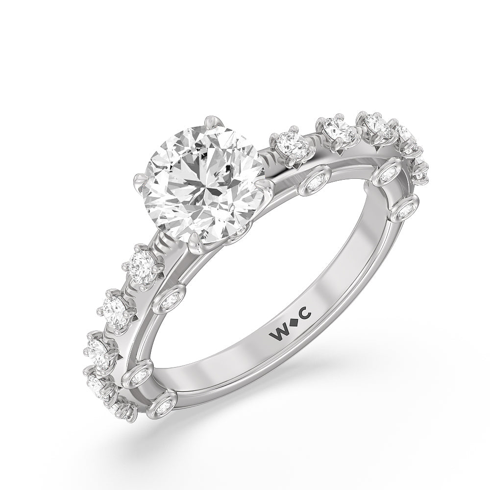 Celestia Studded Gallery Engagement Ring with Round Cut Diamond in 14KT Platinum view 3
