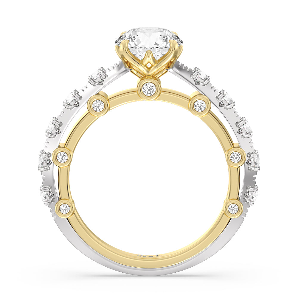 Celestia Studded Gallery Engagement Ring with Round Cut Diamond in 14KT White & Yellow Gold view 2
