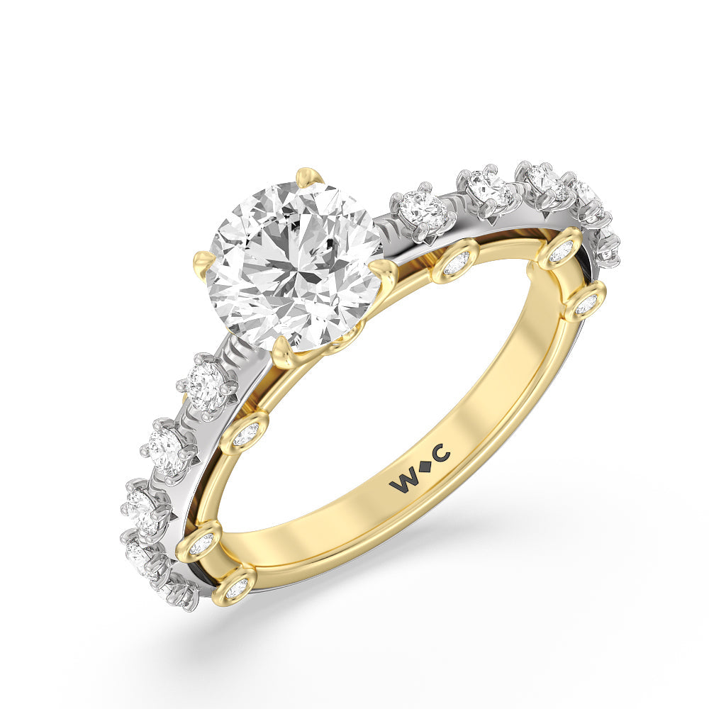 Celestia Studded Gallery Engagement Ring with Round Cut Diamond in 14KT White & Yellow Gold view 3
