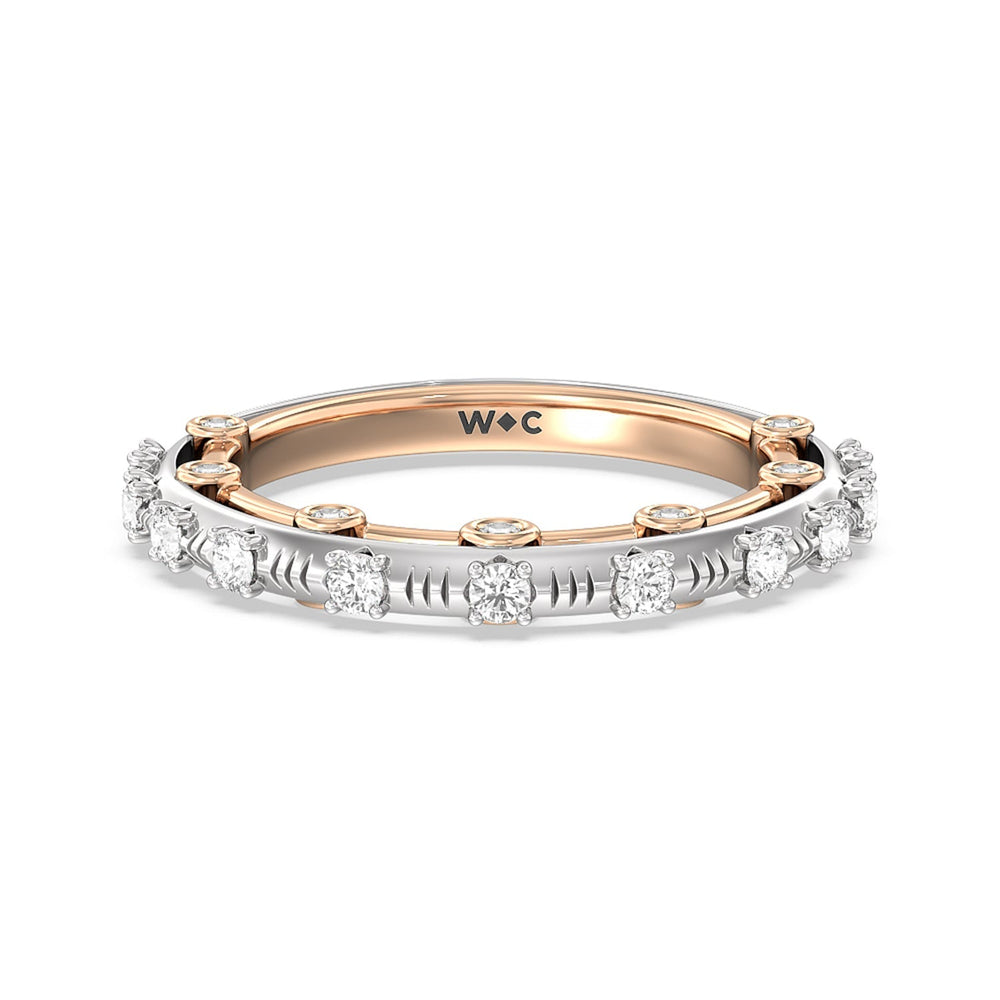 Celestia Studded Gallery Diamond Wedding Band with Lab Cut Diamond in 14KT White & Rose Gold view 1
